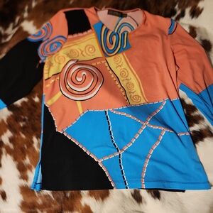 Picadilly Fashion Colorful Swirl Patchwork Blouse